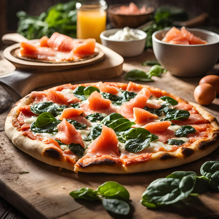 🍕 Artisanal Smoked Salmon with Onion & Spinach Pizza | Ready to Bake | 12 inch