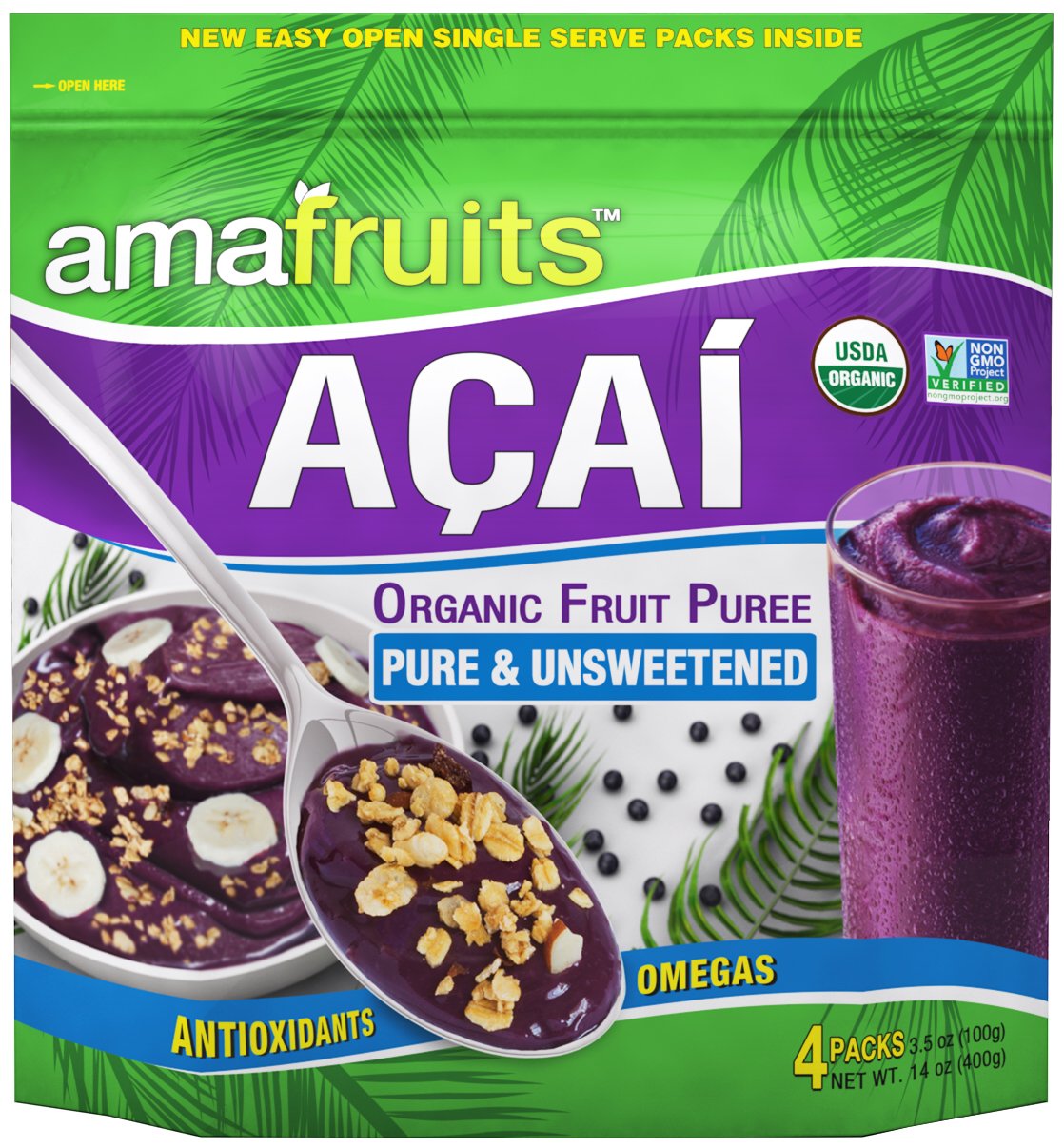 Amafruits Organic Acai Pulp Pure & Unsweetened | 4x100g